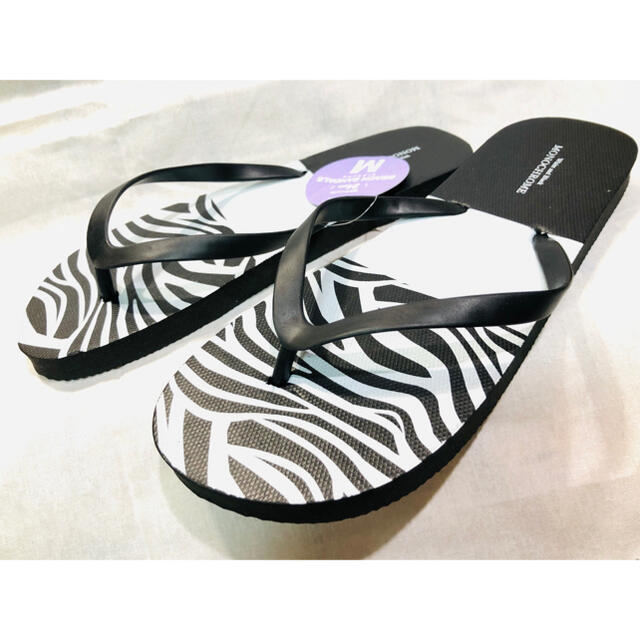 ビーチ サンダル/ビーサン【24㎝/M】ゼブラ ホワイト ブラック レディースの靴/シューズ(ビーチサンダル)の商品写真