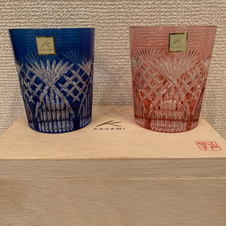 江戸切子　ペアロックグラス　カガミ(グラス/カップ)