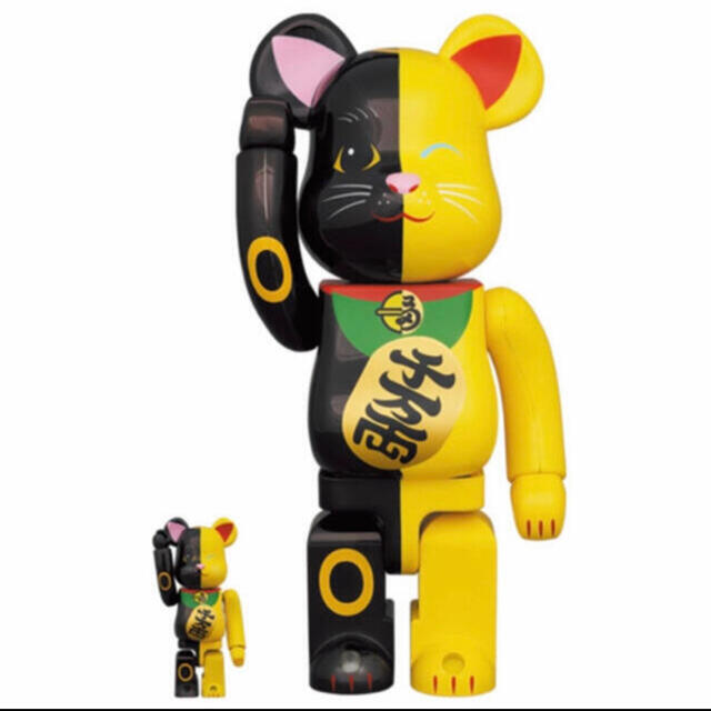 招き猫 ベアブリック 黒×黄 1000％ セット販売