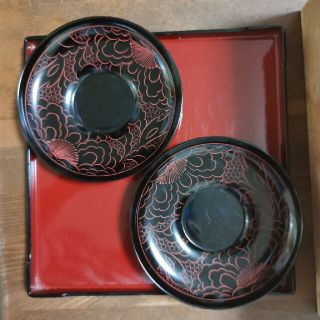 アンティーク　漆器　茶托　２枚(漆芸)