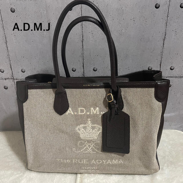 良品】A.D.M.J トートバッグ ハンドバッグ ジャガード 本革 レザー ...