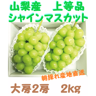 青秀品特大2房2kg箱シャインマスカット納得の翡翠葡萄山梨笛吹発当日もぎ直送(フルーツ)