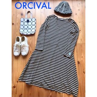 オーシバル(ORCIVAL)の【ORCIVAL】長袖ボーダー ロングワンピース グレー×ベージュ(ロングワンピース/マキシワンピース)