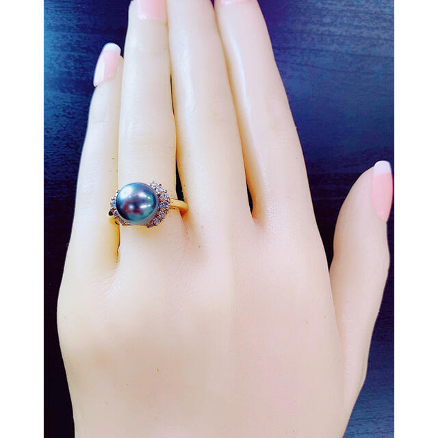 ★黒蝶パール9mm珠★✨&0.40ct一粒ダイヤモンドK18リング指輪 レディースのアクセサリー(リング(指輪))の商品写真