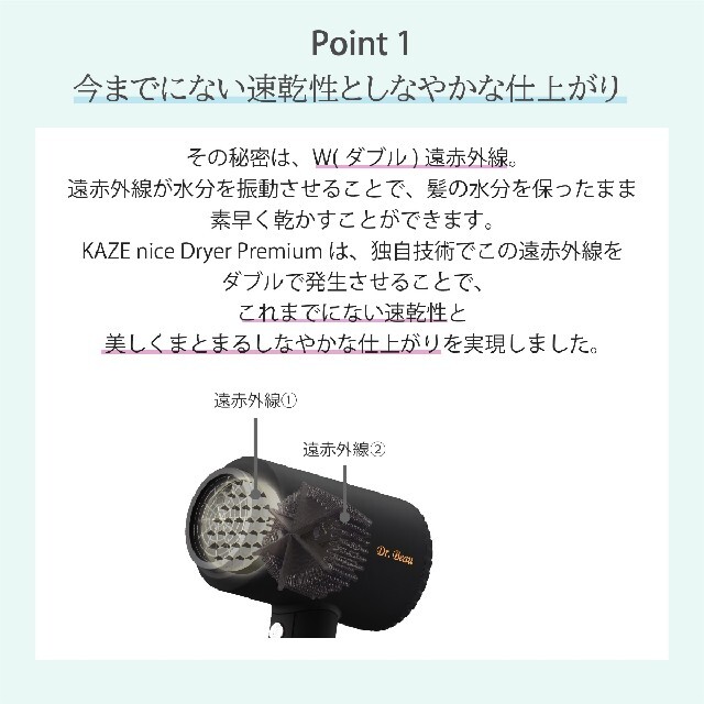 マイナスイオンドライヤー KAZE nice Dryer Premium スマホ/家電/カメラの美容/健康(ドライヤー)の商品写真