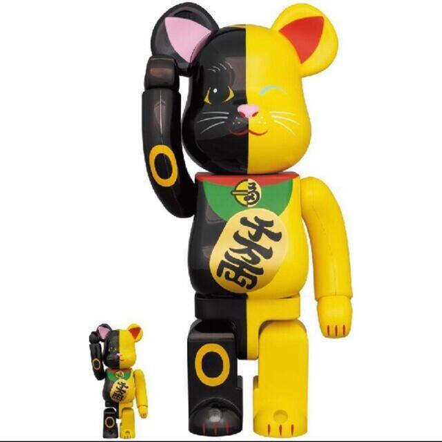 その他BE@RBRICK 招き猫 黒×黄 100％ & 400％