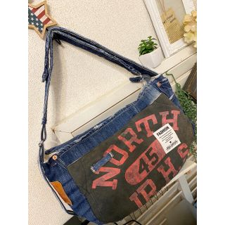 ハンドメイド_ denim×Whiteボア_3wayリメイクバッグ