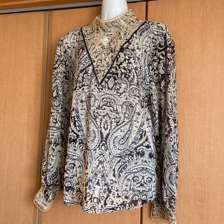 新品　ペイズリー柄シャツ　シースルーシャツ　テロテロ　ネイビー　フリーサイズ(シャツ/ブラウス(長袖/七分))