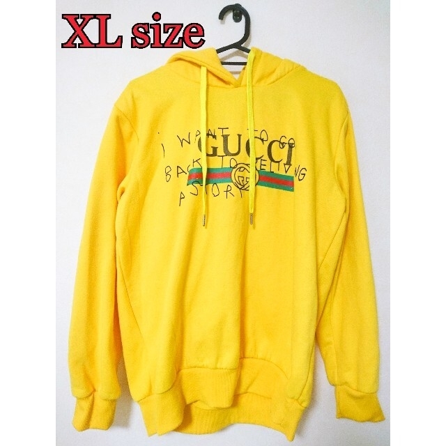 Gucci(グッチ)のフーディー GUCCI 黄色 XL ココ・キャピタン 手書きメッセージ レディースのトップス(パーカー)の商品写真