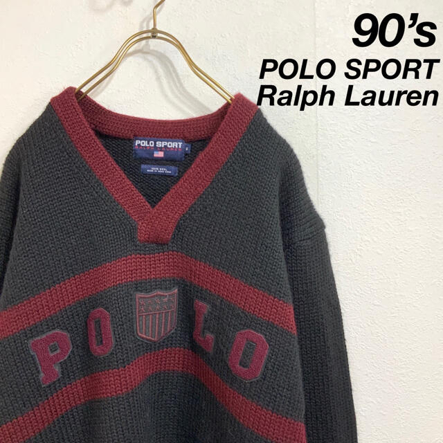 美品 希少 90s POLO SPORT ビッグロゴ ローゲージニット ポロスポ