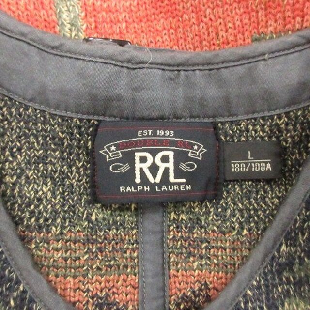 RRL ラルフローレン ネイティブ柄ニットベスト  リネン シルク混 総柄 L