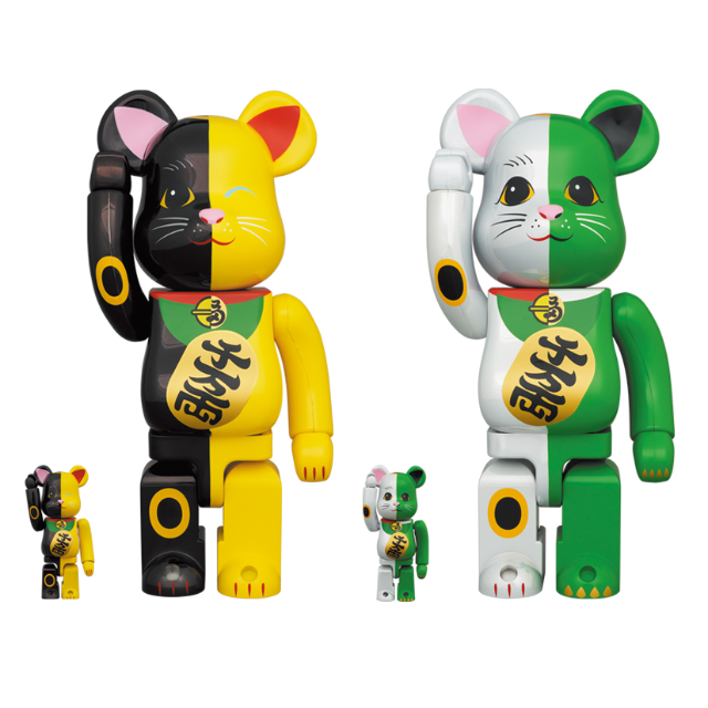 MEDICOM TOY(メディコムトイ)のBE@RBRICK 招き猫 100% 400% 白×緑 金×黒 2体セット エンタメ/ホビーのエンタメ その他(その他)の商品写真