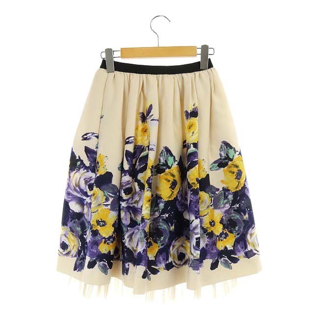 M'S GRACY(エムズグレイシー)のエムズグレイシー ギャザースカート ひざ丈 花柄 フラワー 38 ベージュ レディースのスカート(ひざ丈スカート)の商品写真