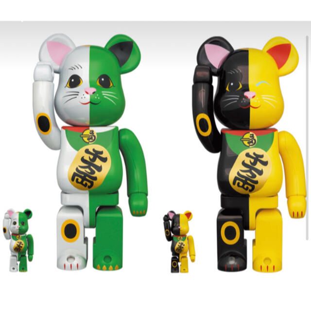 BE@RBRICK 招き猫 招福 黒 × 金運 白 100％ & 400％