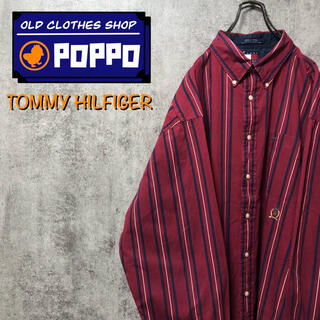 トミーヒルフィガー(TOMMY HILFIGER)のトミーヒルフィガー☆オールド刺繍ロゴビッグレトロストライプシャツ 90s(シャツ)