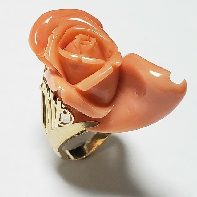 ☆仕上済☆K18☆サンゴリング☆薔薇☆バラモチーフ☆珊瑚 ☆仕上済☆K18☆サンゴリング☆薔薇☆バラモチーフ☆珊瑚