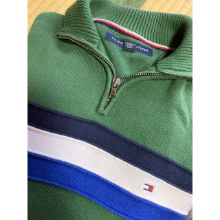 トミーヒルフィガー(TOMMY HILFIGER)の美品　トミーヒルフィガーの襟付きセーター　　サイズL/G   深緑色(ニット/セーター)