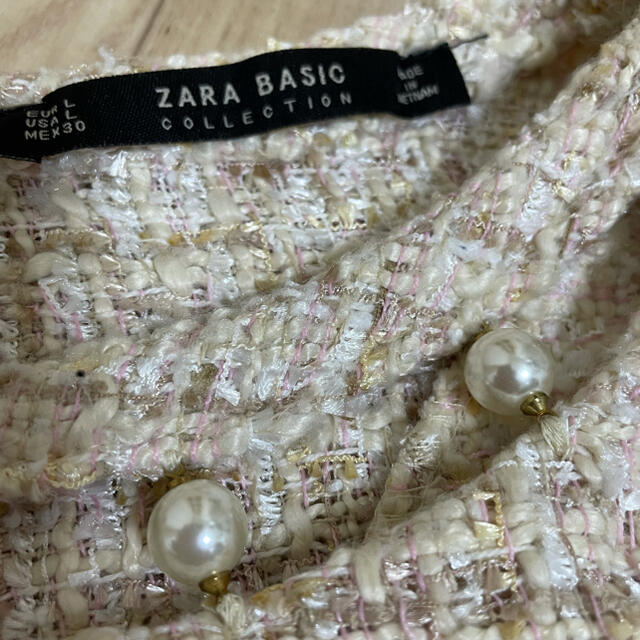 ZARA(ザラ)のZARA ザラベーシック　　ツィード　パール　トップス　L レディースのトップス(シャツ/ブラウス(長袖/七分))の商品写真