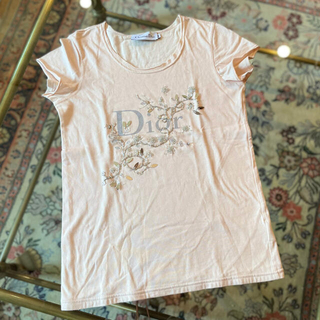 Tシャツトップスカットソー美品　Christian Dior tシャツ トロッター柄 ピンク ストーン付