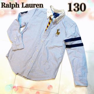 ラルフローレン(Ralph Lauren)の【未使用に近い】130 ラルフローレン　長袖シャツ　ホワイト　ブルー(Tシャツ/カットソー)