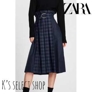 ザラ(ZARA)の【ZARA】ハイウエスト ロングスカート チェック プリーツ S(ロングスカート)