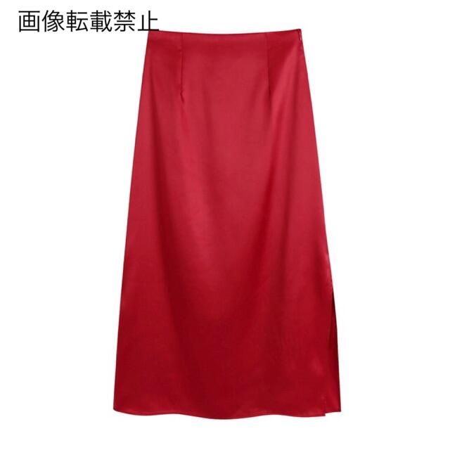 ZARA(ザラ)の🎃10月新作👻6328◆red レッド サテン風 フレアスカート レディースのスカート(ひざ丈スカート)の商品写真