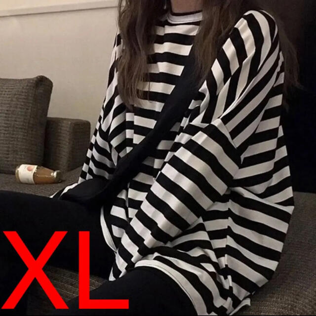 ZARA(ザラ)の黒×白 ボーダーロンT レディース オルチャン 韓国ファッション 韓国 XL 秋 レディースのトップス(Tシャツ(長袖/七分))の商品写真