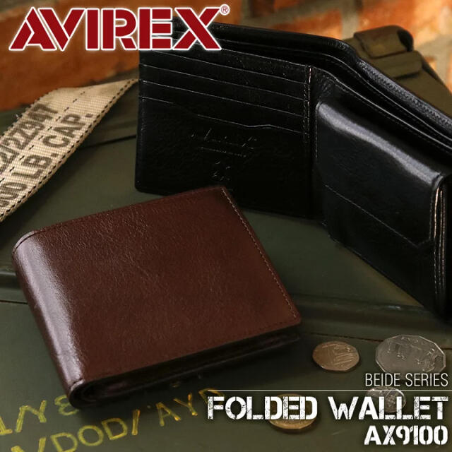 二つ折り財布 AVIREX AX9100 アヴィレックス レザー 本革 牛革 | フリマアプリ ラクマ