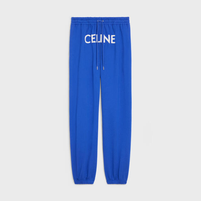 美品□CELINE/セリーヌ 2Z056052H ロゴプリント コットン100％ スウェットパンツ/ジョガーパンツ ブルー S イタリア製 正規品 メンズ