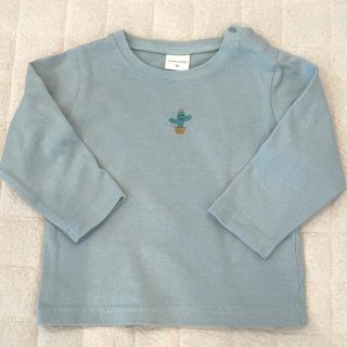 【美品】長袖　Tシャツ　ブルーグレー　水色　サボテン　タイトめ(Ｔシャツ)