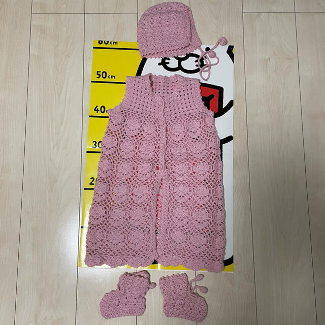 ハンドメイド　手編み　ベビードレス　セット キッズ/ベビー/マタニティのベビー服(~85cm)(セレモニードレス/スーツ)の商品写真