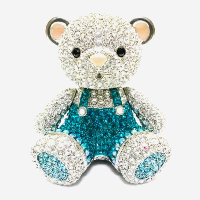 【お値下げしました】スワロスキーで装飾された クマの人形 銀/ターコイズブルー