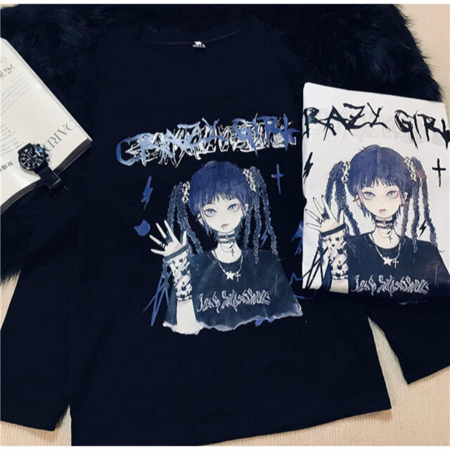 FUNKY FRUIT(ファンキーフルーツ)のnew!! 病みカワ グラフィック 長袖 Tシャツ ロンT black レディースのトップス(Tシャツ(長袖/七分))の商品写真