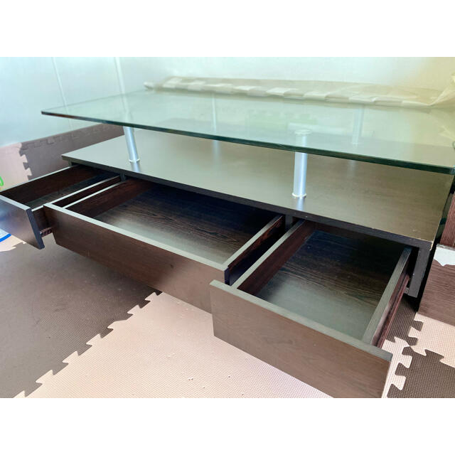 収納付きダイニングテーブル　ローテーブルガラス120cm