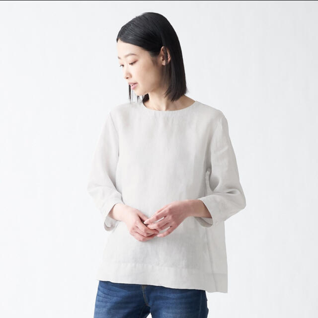 MUJI (無印良品)(ムジルシリョウヒン)の無印良品 オーガニックリネン洗いざらし　七分袖ブラウス　シルバーグレー・M レディースのトップス(シャツ/ブラウス(長袖/七分))の商品写真