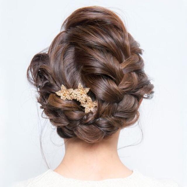 フランス ラックス クリスタルフラワートリオシニヨン　ライトゴールド・トパーズ レディースのヘアアクセサリー(ヘアピン)の商品写真