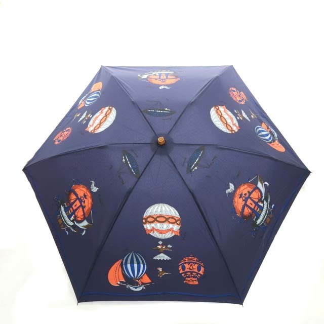 マニプリ カーニバル 折り畳み気球柄日傘 雨傘 晴雨兼用 総柄 バンブー 紺