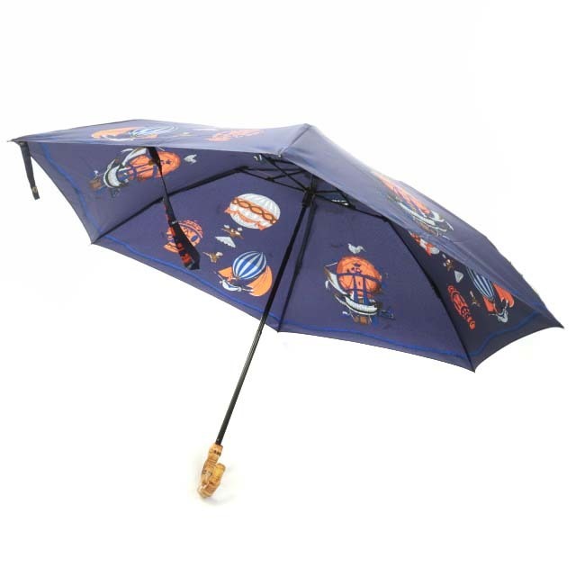 マニプリ カーニバル 折り畳み気球柄日傘 雨傘 晴雨兼用 総柄 バンブー 紺 1