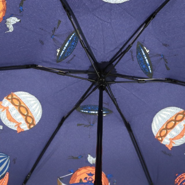 マニプリ カーニバル 折り畳み気球柄日傘 雨傘 晴雨兼用 総柄 バンブー 紺 4
