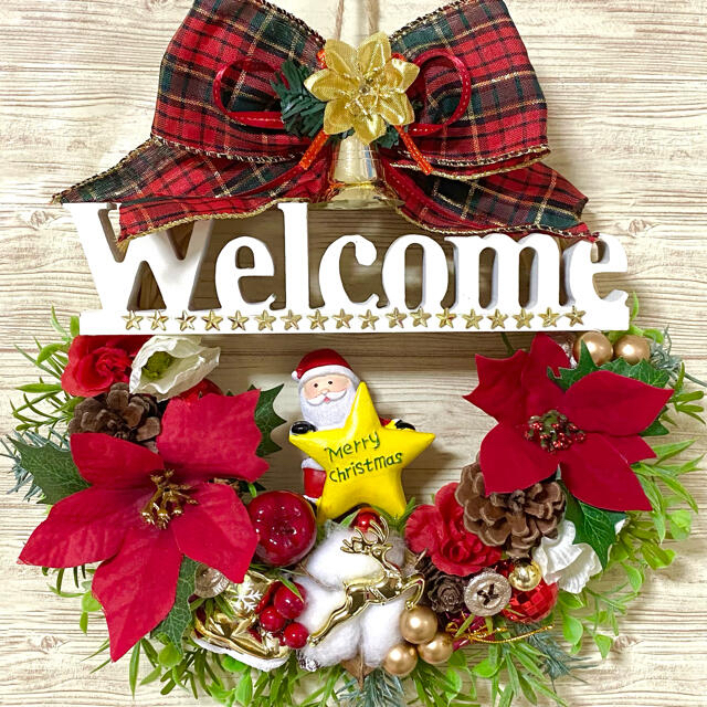 専用】レッドゴールドクリスマス Xmasウェルカム Welcome リース ★ ハンドメイドのフラワー/ガーデン(リース)の商品写真