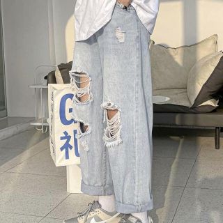 ザラ(ZARA)の大人気 17kg ダメージデニム クラッシュ ストレート 韓国 ストリート(デニム/ジーンズ)