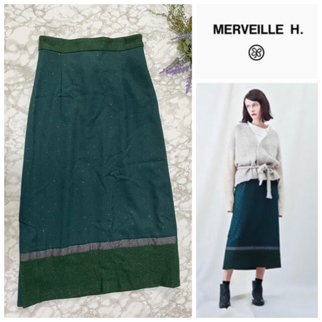 MERVEILLE H.(メルベイユアッシュ)のMERVEILLE H.   デザインウールタイトスカート レディースのスカート(ロングスカート)の商品写真