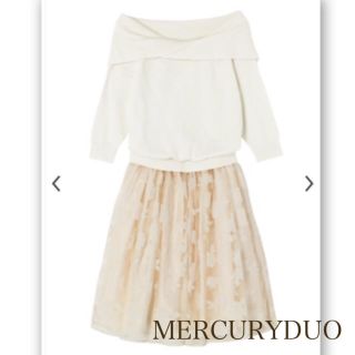 マーキュリーデュオ(MERCURYDUO)の新品♡MERCURYDUO オフショルニットオーガンジーワンピ(ひざ丈ワンピース)