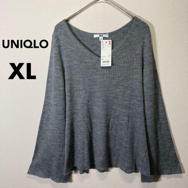 UNIQLO(ユニクロ)の☆未使用☆ UNIQLO メリノブレンド Vネック セーター XLサイズ グレー レディースのトップス(ニット/セーター)の商品写真