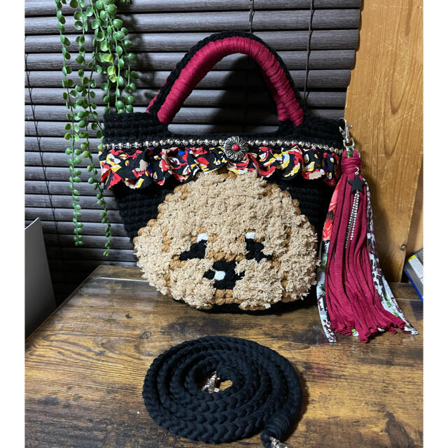 即購入ok♥ハンドメイド　麻紐バッグ　ニットバッグ　ズパゲッティ  プードル　犬