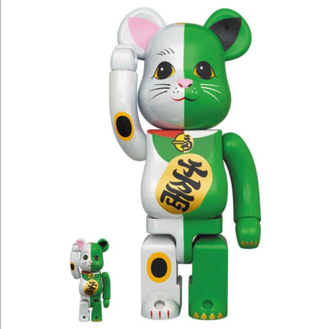 BE@RBRICK 招き猫 白×緑 100%&400%