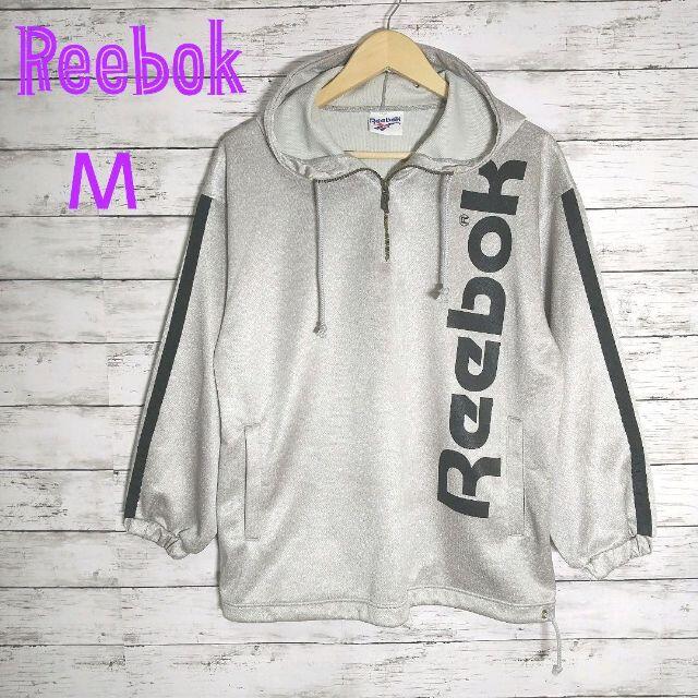 リーボック Reebok パーカー ハーフジップ Mサイズ グレー ビッグロゴ