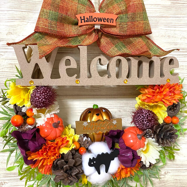 ハロウィン HalloWeen ウェルカム Welcome フラワー リース ★ ハンドメイドのフラワー/ガーデン(リース)の商品写真