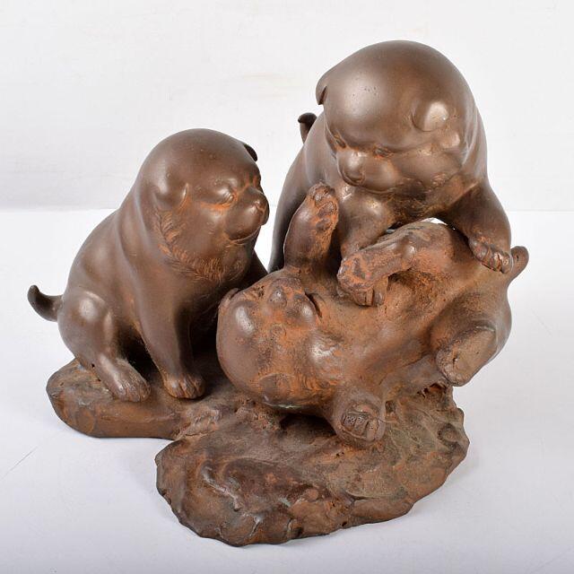 金工 古銅 遊子犬 置物 約8.2kg D R3961 金工 古銅 遊子犬 置物 約8.2kg D R3961