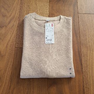 ユニクロ(UNIQLO)の♦UNIQLO♦ワッフル・5分袖・ベージュ・新品タグつき(Tシャツ(半袖/袖なし))